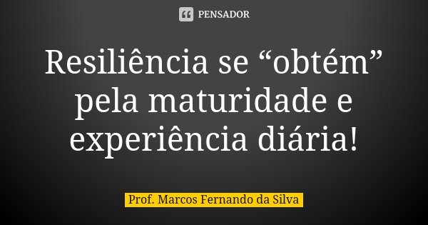Resiliência se “obtém” pela maturidade e experiência diária!... Frase de Prof. Marcos Fernando da Silva.