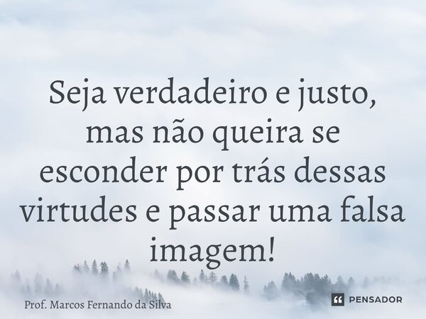 ⁠Seja verdadeiro e justo, mas não queira se esconder por trás dessas virtudes e passar uma falsa imagem!... Frase de Prof. Marcos Fernando da Silva.