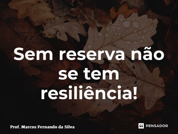 ⁠Sem reserva não se tem resiliência!... Frase de Prof. Marcos Fernando da Silva.