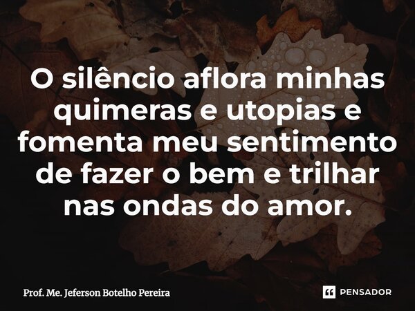 ⁠O silêncio aflora minhas quimeras e utopias e fomenta meu sentimento de fazer o bem e trilhar nas ondas do amor.... Frase de Prof. Me. Jeferson Botelho Pereira.