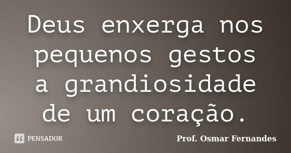 Deus enxerga nos pequenos gestos a grandiosidade de um coração.... Frase de prof. Osmar Fernandes.