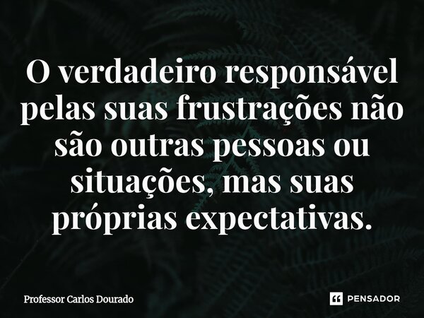 ⁠O verdadeiro responsável pelas suas frustrações não são outras pessoas ou situações, mas suas próprias expectativas.... Frase de Professor Carlos Dourado.