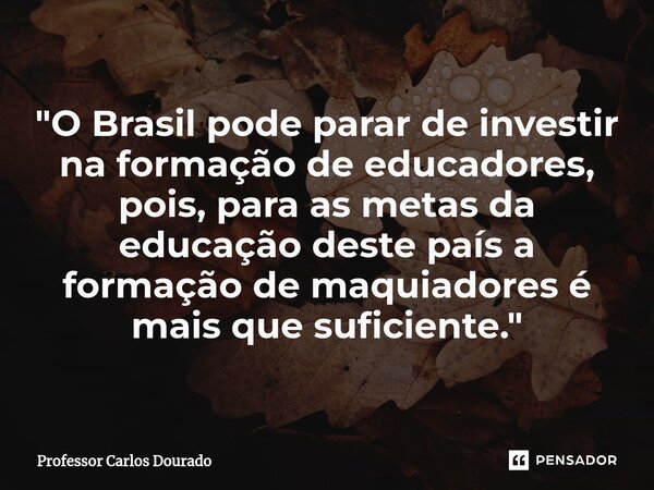 ⁠"O Brasil pode parar de investir na formação de educadores, pois, para as metas da educação deste país a formação de maquiadores é mais que suficiente.&qu... Frase de Professor Carlos Dourado.