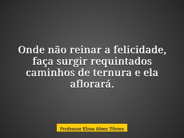 ⁠Onde não reinar a felicidade, faça surgir requintados caminhos de ternura e ela aflorará.... Frase de Professor Elmo Alves Tôrres.
