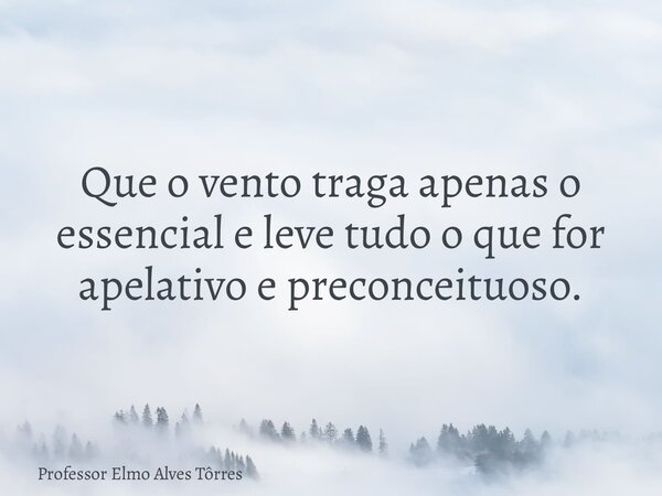 Que o vento traga apenas o essencial e leve tudo o que for apelativo e preconceituoso.... Frase de Professor Elmo Alves Tôrres.