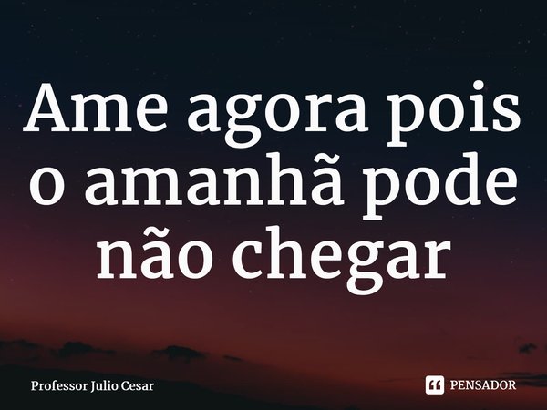 ⁠Ame agora pois o amanhã pode não chegar... Frase de Professor Julio Cesar.