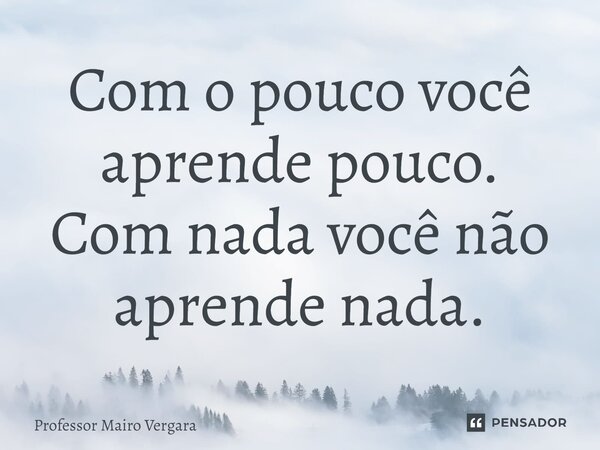 ⁠Com o pouco você aprende pouco. Com nada você não aprende nada.... Frase de Professor Mairo Vergara.