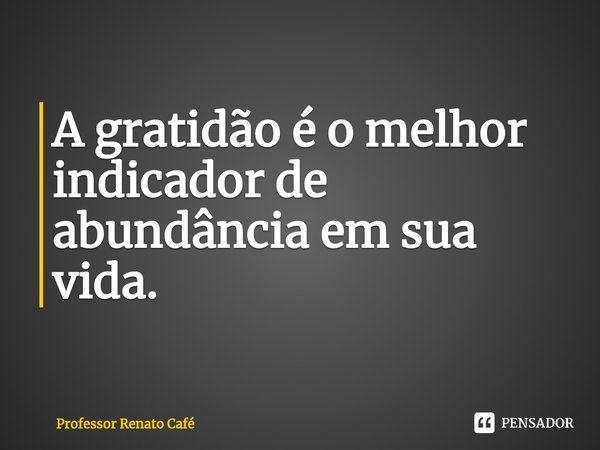 ⁠A gratidão é o melhor indicador de abundância em sua vida.... Frase de Professor Renato Café.