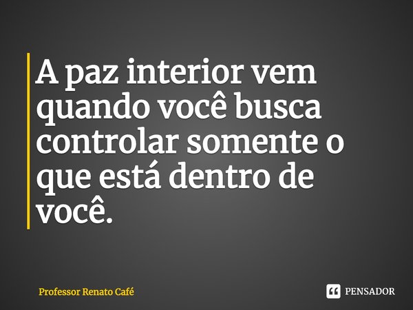 ⁠A paz interior vem quando você busca controlar somente o que está dentro de você.... Frase de Professor Renato Café.