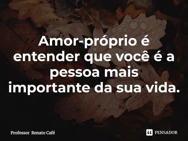 ⁠Amor-próprio é entender que você é a pessoa mais importante da sua vida.... Frase de Professor Renato Café.