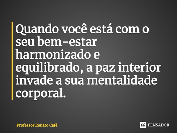 ⁠Quando você está com o seu bem-estar harmonizado e equilibrado, a paz interior invade a sua mentalidade corporal.... Frase de Professor Renato Café.