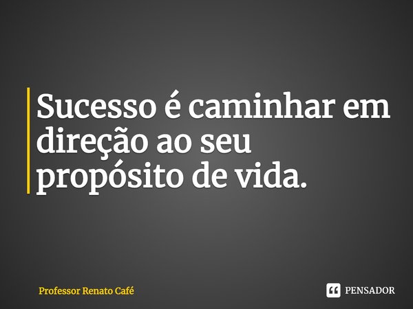 ⁠Sucesso é caminhar em direção ao seu propósito de vida.... Frase de Professor Renato Café.