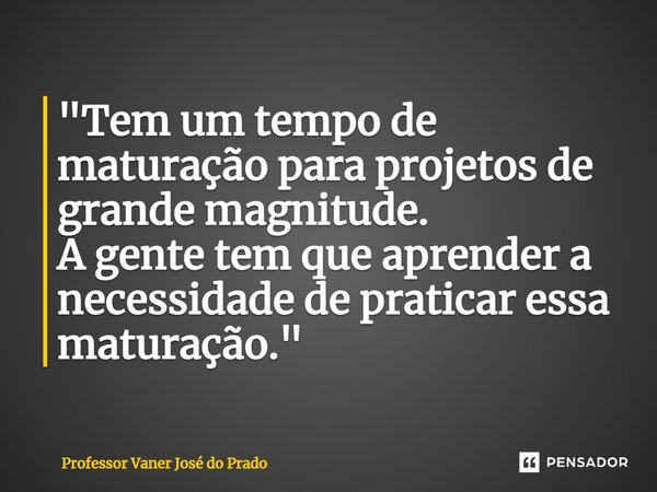 "Tem um tempo de maturação para projetos de grande magnitude. A gente tem que aprender a necessidade de praticar essa maturação."... Frase de Professor Vaner José do Prado.
