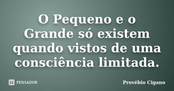 O Pequeno e o Grande só existem quando vistos de uma consciência limitada.... Frase de Provébio Cigano.