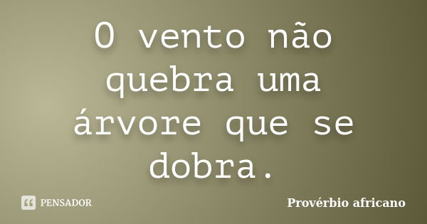 O vento não quebra uma árvore que se dobra.... Frase de Provérbio Africano.