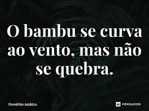 ⁠O bambu se curva ao vento, mas não se quebra.... Frase de Provérbio asiático.