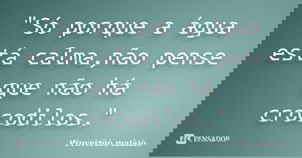 "Só porque a água está calma,não pense que não há crocodilos."... Frase de Provérbio Malaio.