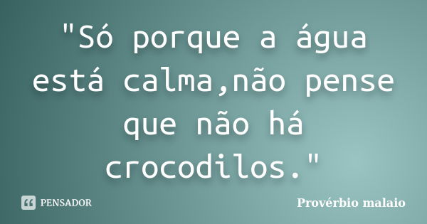 "Só porque a água está calma,não pense que não há crocodilos."... Frase de Provérbio Malaio.