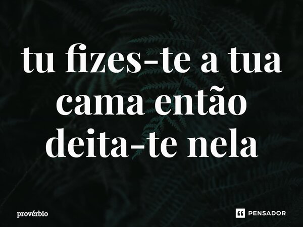 ⁠tu fizeste a tua cama então deita-te nela... Frase de Provérbio.