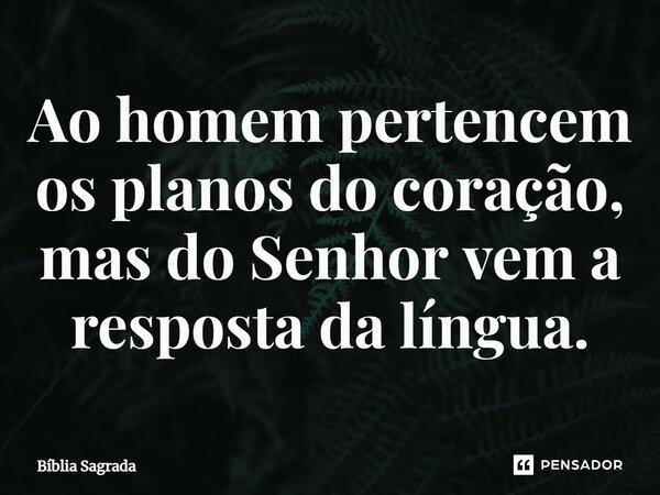 Ao homem pertencem os planos do coração, mas do Senhor vem a resposta da língua.... Frase de Bíblia Sagrada.