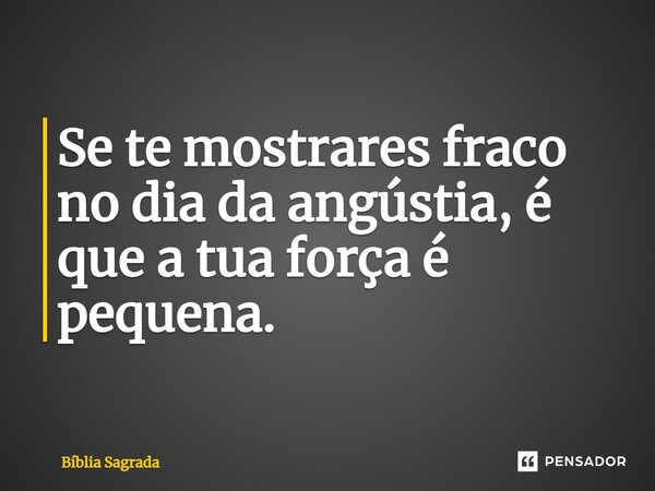 Se te mostrares fraco no dia da angústia, é que a tua força é pequena.... Frase de Bíblia Sagrada.