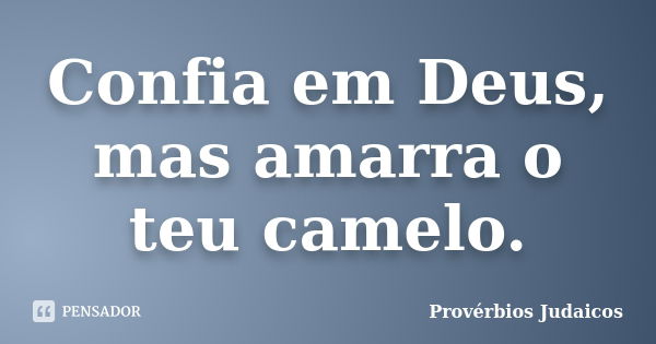 Confia em Deus, mas amarra o teu camelo.... Frase de Provérbios Judaicos.