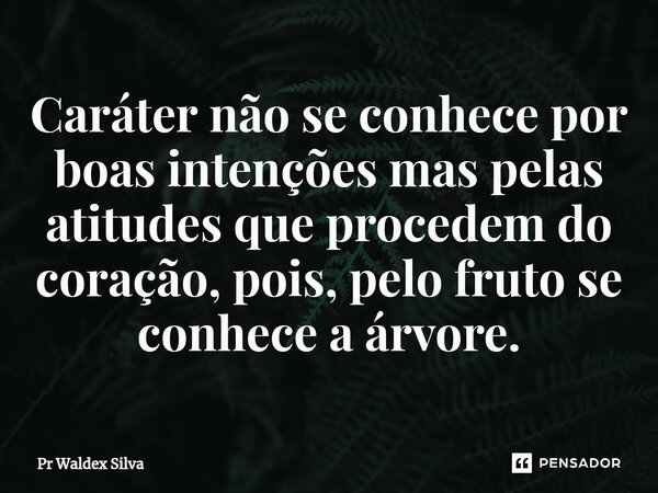 ⁠Caráter não se conhece por boas intenções mas pelas atitudes que procedem do coração, pois, pelo fruto se conhece a árvore.... Frase de Pr Waldex Silva.