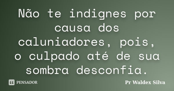 Não te indignes por causa dos caluniadores, pois, o culpado até de sua sombra desconfia.... Frase de Pr Waldex Silva.