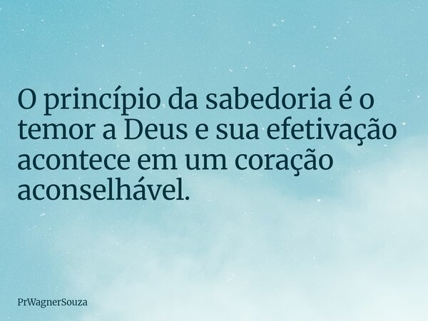 O princípio da sabedoria é o temor a Deus e sua efetivação acontece em um coração aconselhável.... Frase de PrWagnerSouza.