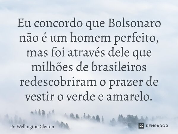 ⁠Eu concordo que Bolsonaro não é um homem perfeito, mas foi através dele que milhões de brasileiros redescobriram o prazer de vestir o verde e amarelo.... Frase de Pr. Wellington Cleiton.