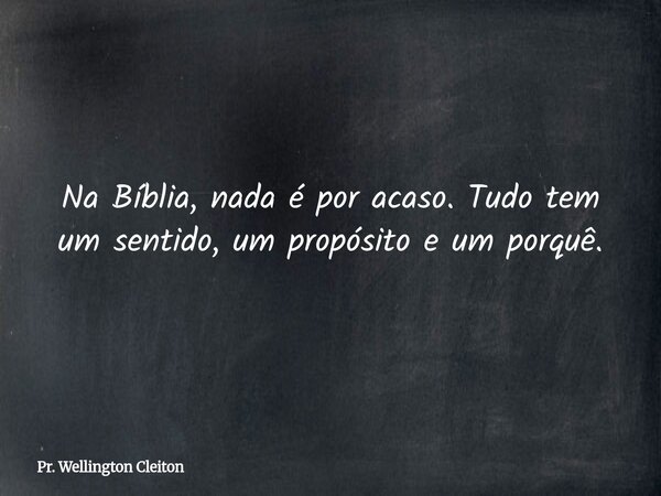 Na Bíblia, nada é por acaso. Tudo tem um sentido, um propósito e um porquê.... Frase de Pr. Wellington Cleiton.