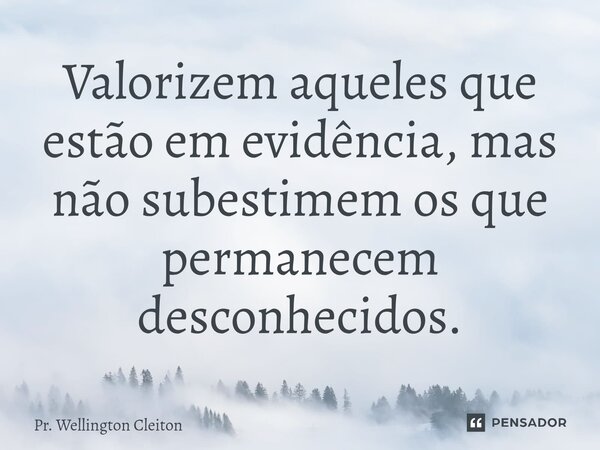 ⁠Valorizem aqueles que estão em evidência, mas não subestimem os que permanecem desconhecidos.... Frase de Pr. Wellington Cleiton.