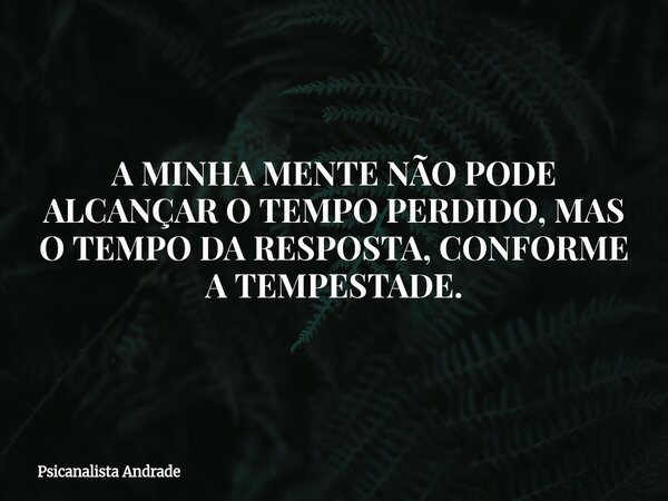 A MINHA MENTE NÃO PODE ALCANÇAR O TEMPO PERDIDO, MAS O TEMPO DA RESPOSTA, CONFORME A TEMPESTADE.... Frase de Psicanalista Andrade.