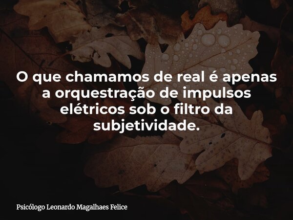 O que chamamos de real é apenas a orquestração de impulsos elétricos sob o filtro da subjetividade.... Frase de Psicólogo Leonardo Magalhaes Felice.