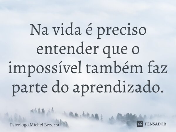 ⁠Na vida é preciso entender que o impossível também faz parte do aprendizado.... Frase de Psicólogo Michel Bezerra.