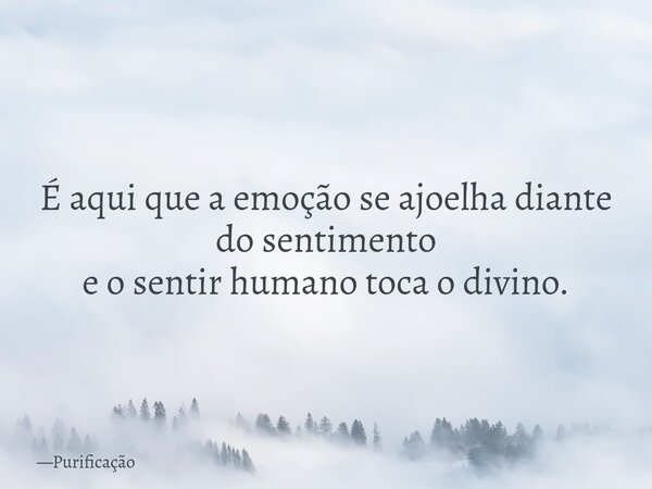 É aqui que a emoção se ajoelha diante do sentimento e o sentir humano toca o divino.... Frase de Purificação.