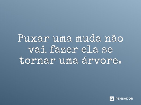 ⁠Puxar uma muda não vai fazer ela se tornar uma árvore.