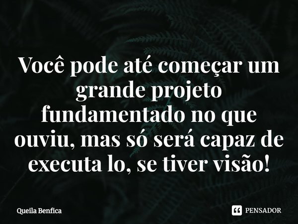 ⁠Você pode até começar um grande projeto fundamentado no que ouviu, mas só será capaz de executa lo, se tiver visão!... Frase de Queila Benfica.