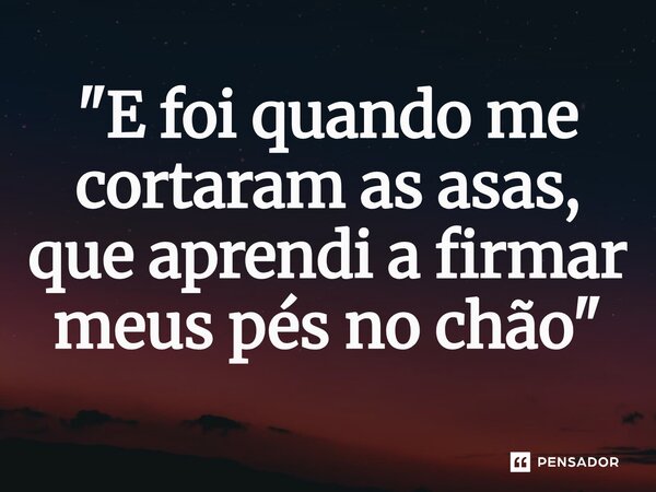"E foi quando me cortaram as asas, que aprendi a firmar meus pés no chão"⁠