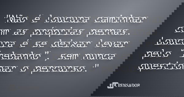 "Não é loucura caminhar com as próprias pernas. Loucura é se deixar levar pelo “rebanho”, sem nunca questionar o percurso."