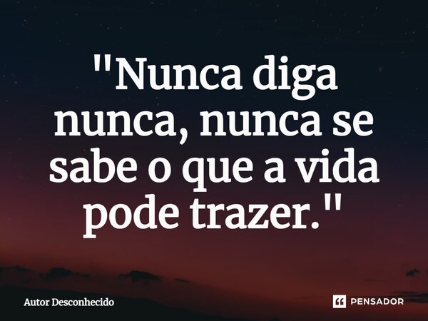 ⁠"Nunca diga nunca, nunca se sabe o que a vida pode trazer."... Frase de Autor desconhecido.