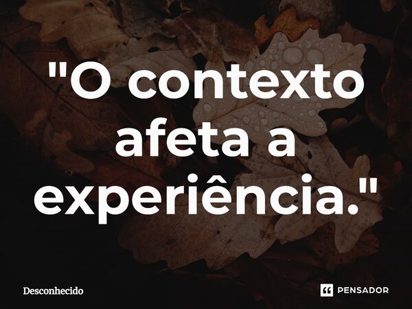 ⁠"O contexto afeta a experiência."