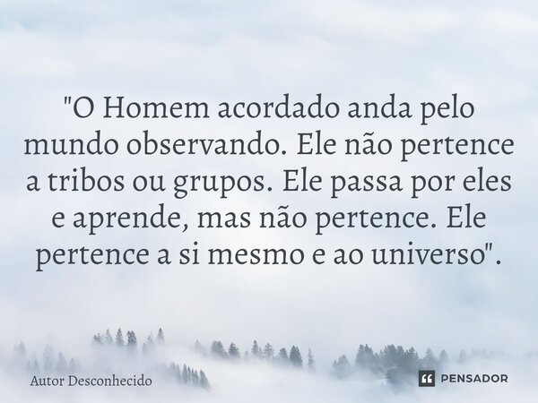 ⁠"O Homem acordado anda pelo mundo observando. Ele não pertence a tribos ou grupos. Ele passa por eles e aprende, mas não pertence. Ele pertence a si mesmo... Frase de Autor desconhecido.