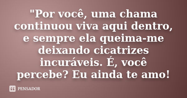 "Por você, uma chama continuou viva aqui dentro, e sempre ela queima-me deixando cicatrizes incuráveis. É, você percebe? Eu ainda te amo!