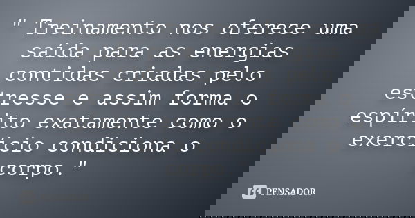 " Treinamento nos oferece uma saída para as energias contidas criadas pelo estresse e assim forma o espírito exatamente como o exercício condiciona o corpo... Frase de anonimo.