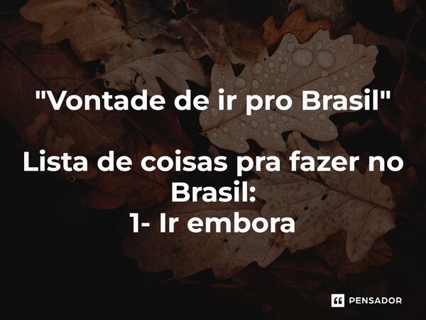 ⁠"Vontade de ir pro Brasil" Lista de coisas pra fazer no Brasil: 1- Ir embora