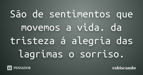 São de sentimentos que movemos a vida. da tristeza á alegria das lagrimas o sorriso.... Frase de Rabiscando.