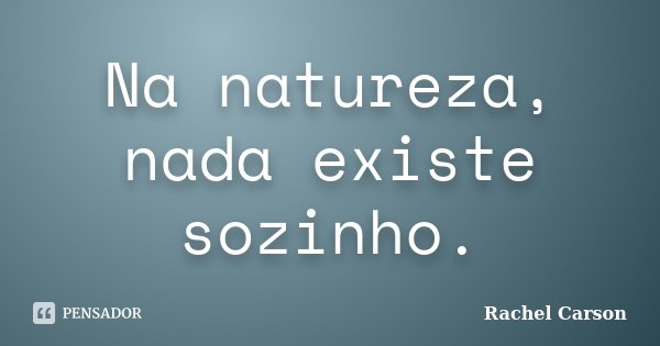 Na natureza, nada existe sozinho.... Frase de Rachel Carson.