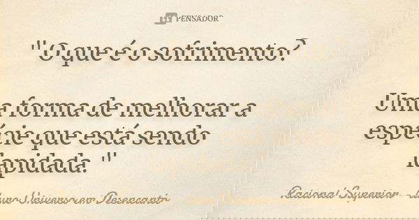" O que é o sofrimento? Uma forma de melhorar a espécie que está sendo lapidada."... Frase de Racional Superior - livro Universo em Desencanto.