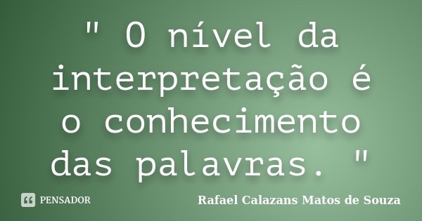 " O nível da interpretação é o conhecimento das palavras. "... Frase de Rafael Calazans Matos de Souza.